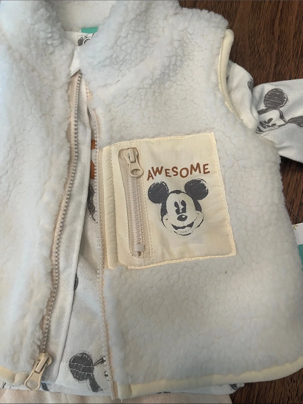 Disney Baby Cream & Light Blue Mickey 3-Piece Outfit